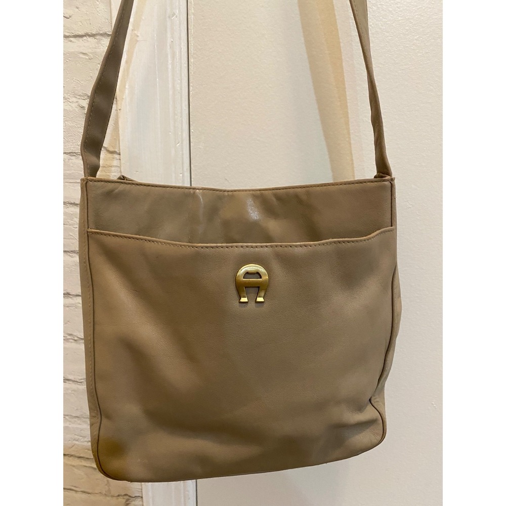 Etienne Aigner Genuine Leather Handbag neutral taupe color minimalist logos